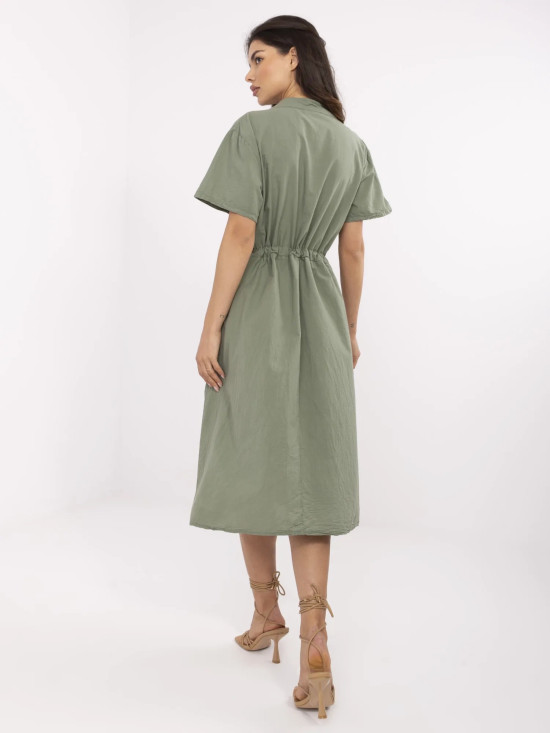 Rochie khaki evazată cu mâneci scurte