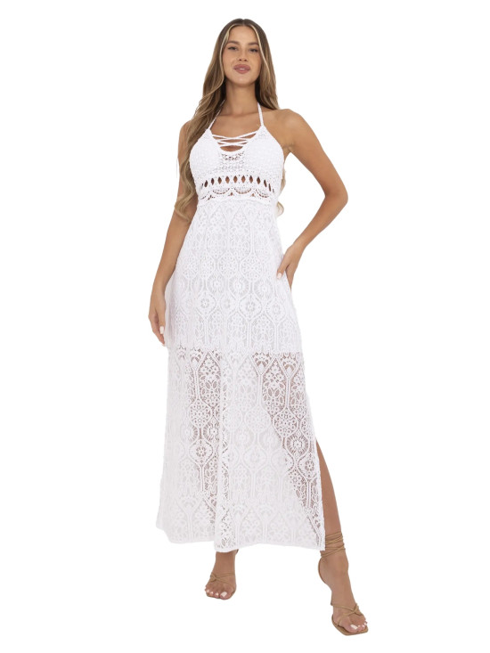 Rochie maxi albă cu dantelă