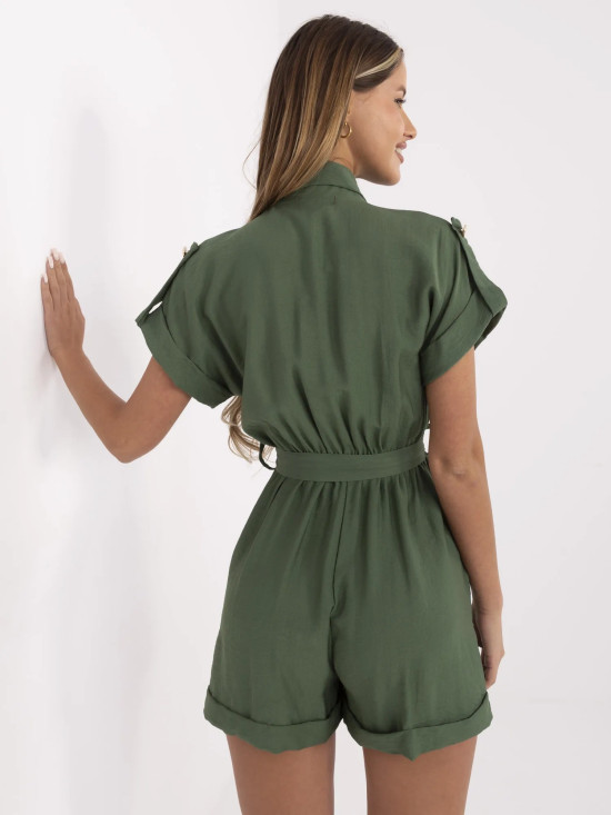 Salopetă khaki elegantă cu mânecă scurtă