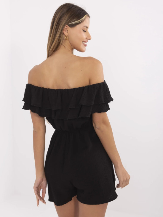 Salopetă neagră elegantă cu volane