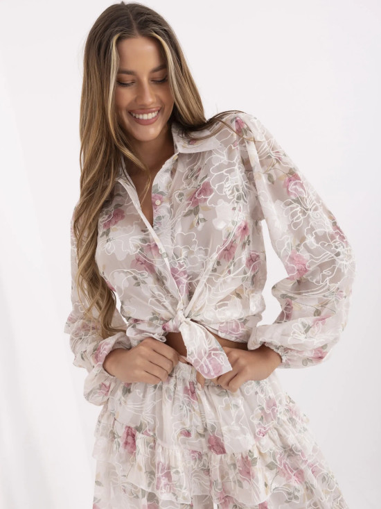 Compleu elegant cu model floral în roz deschis