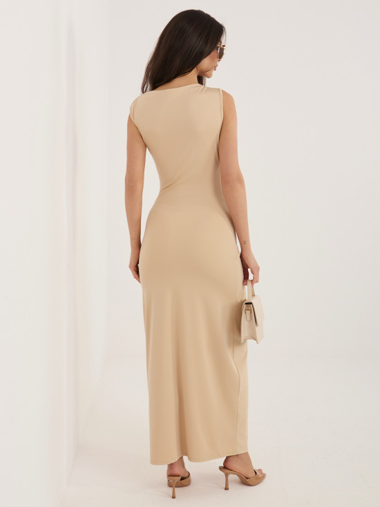 Rochie midi tip creion bej fără mâneci