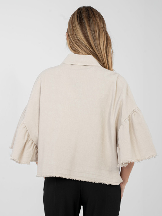 Jachetă scurtă din denim bej cu volan