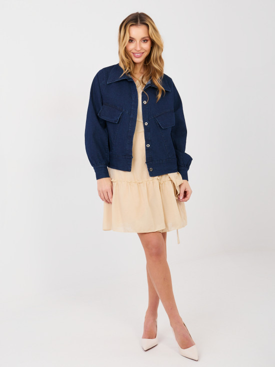 Rochie bej tip wrap cu aplicație, stil cocktail