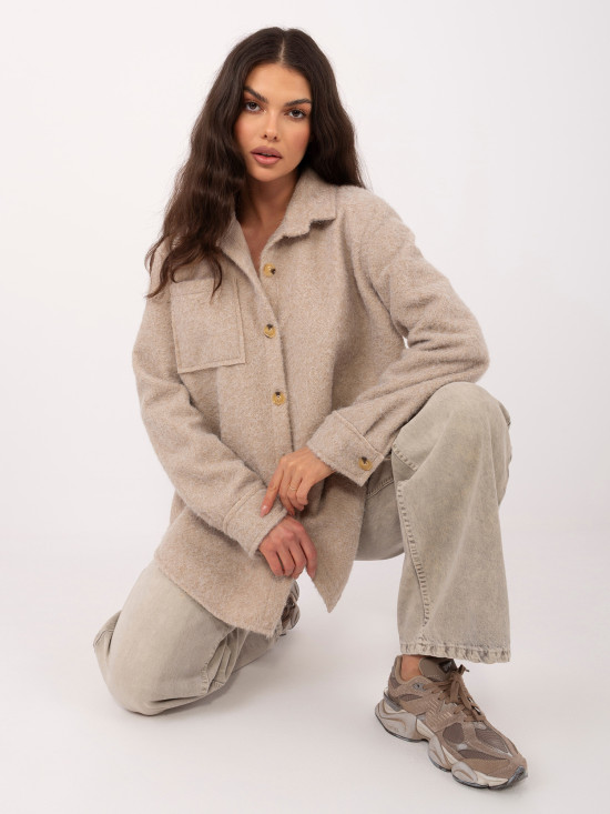 Jachetă bej de tranziție cu guler și buzunare
