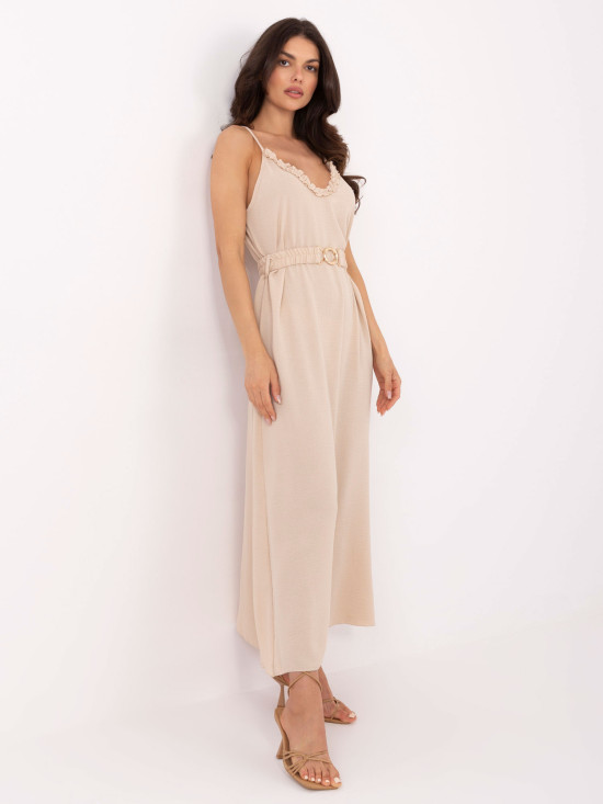 Rochie maxi bej cu volane