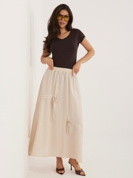 Fustă midi bej cu cordon