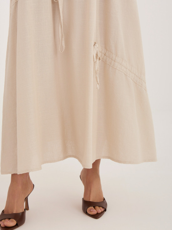 Fustă midi bej cu cordon