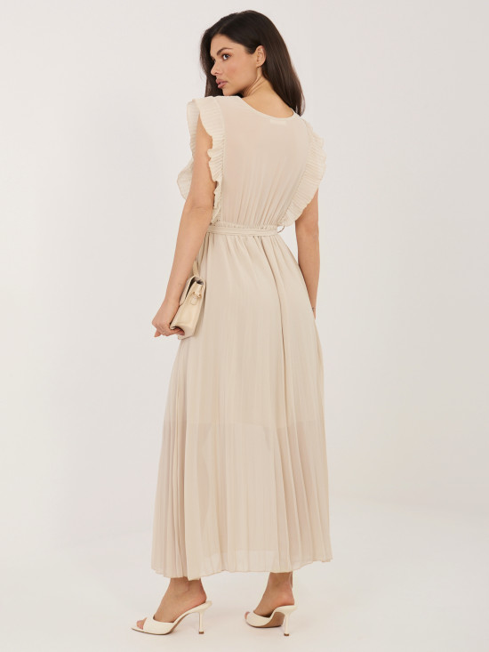 Rochie midi bej evazată cu curea