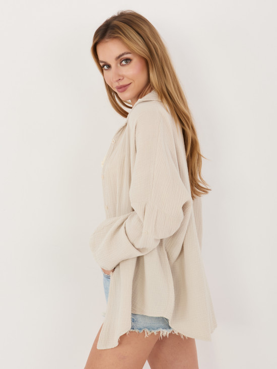 Cămașă bej din bumbac cu guler