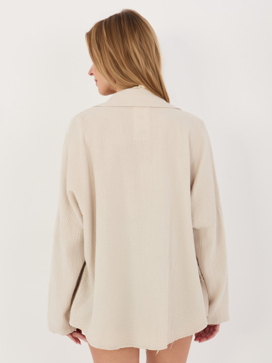 Cămașă bej din bumbac cu guler