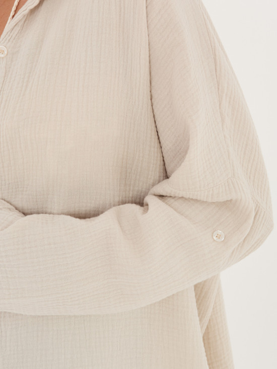 Cămașă bej din bumbac cu guler