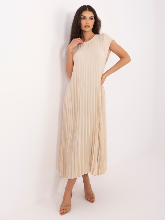 Rochie midi bej de cocktail cu buzunare