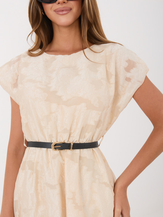 Rochie midi bej evazată cu curea