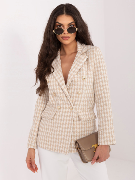 Sacou bej cu model pepit și căptușeală