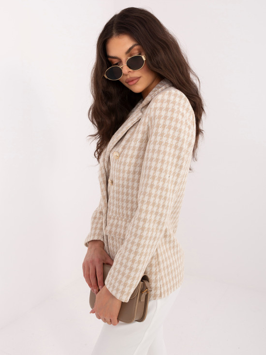 Sacou bej cu model pepit și căptușeală