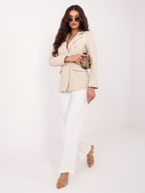 Sacou bej cu model pepit și căptușeală