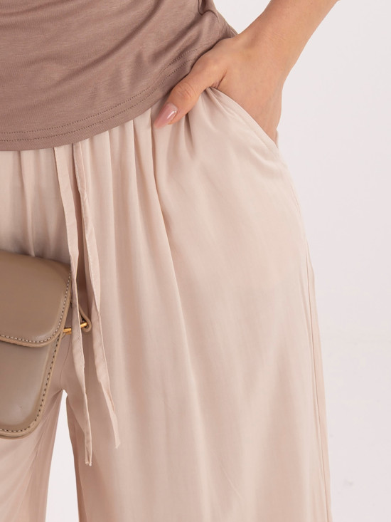 Pantaloni palazzo bej din vâscoză