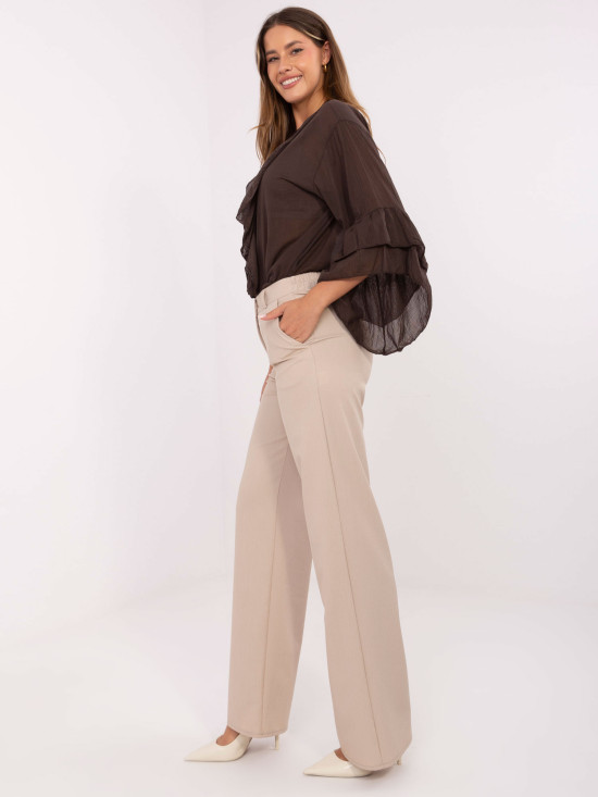 Pantaloni bej eleganți, largi, din bumbac