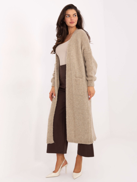 Cardigan bej lung cu buzunare