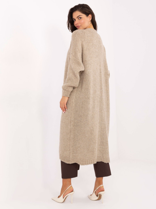 Cardigan bej lung cu buzunare