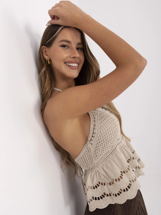 Top bej boho cu model dantelat