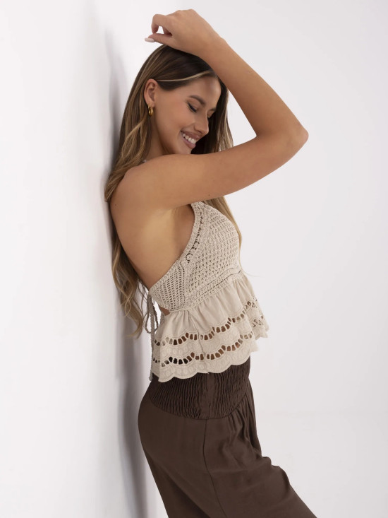 Top bej boho cu model dantelat