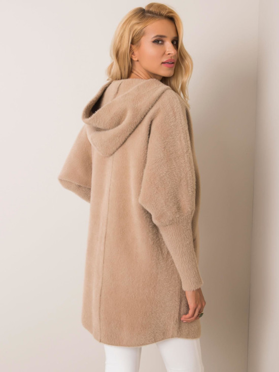 Palton bej din alpaca cu glugă