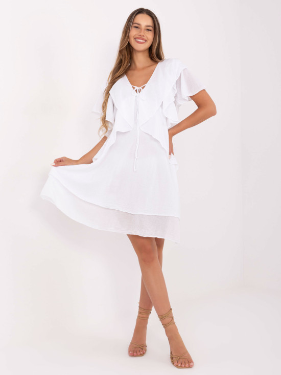 Rochie albă oversize cu mânecă scurtă