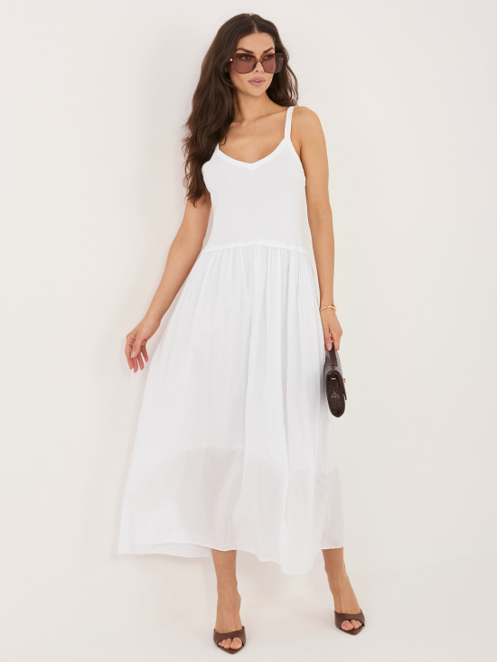 Rochie maxi albă evazată cu căptușeală