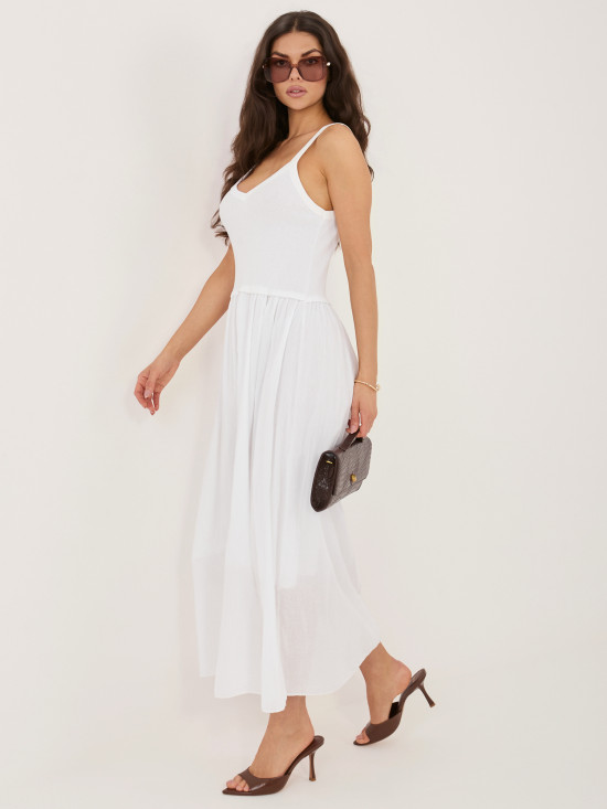 Rochie maxi albă evazată cu căptușeală