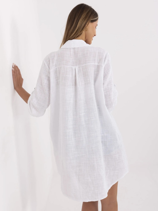 Rochie albă oversize cu mâneci 3/4
