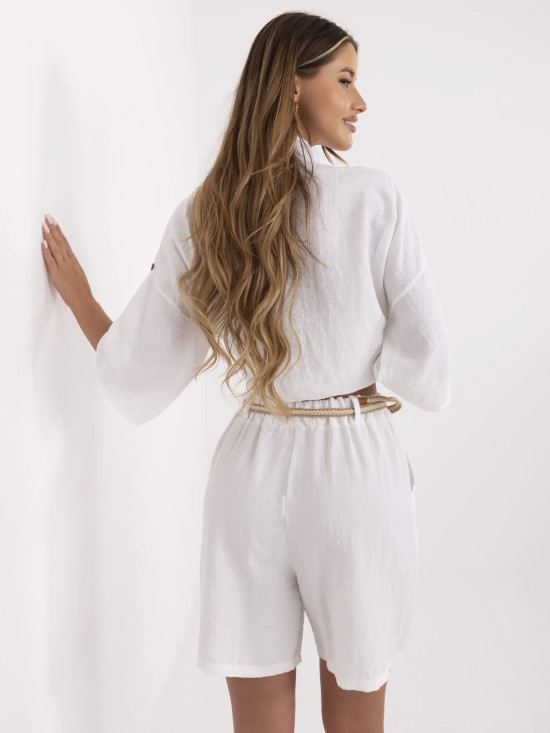 Shorts albe boho cu curea