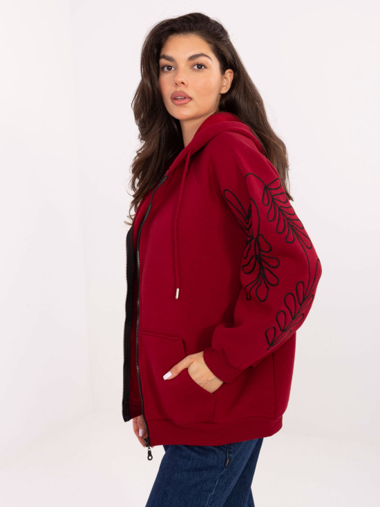 Hanorac bordo cu glugă și broderie