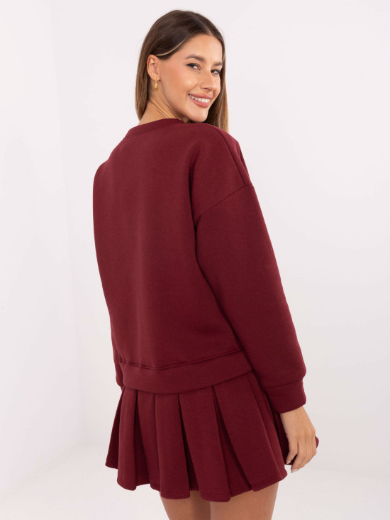 Rochie mini bordo evazată din bumbac