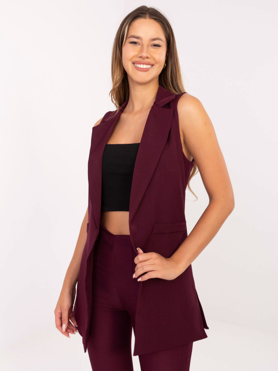 Vestă lungă elegantă bordo cu căptușeală