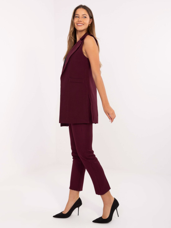 Vestă lungă elegantă bordo cu căptușeală