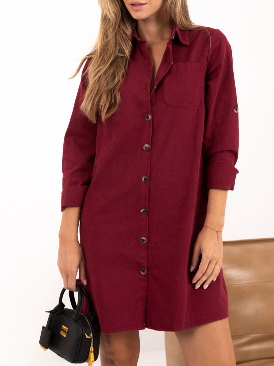 Rochie cămașă mini bordo din bumbac
