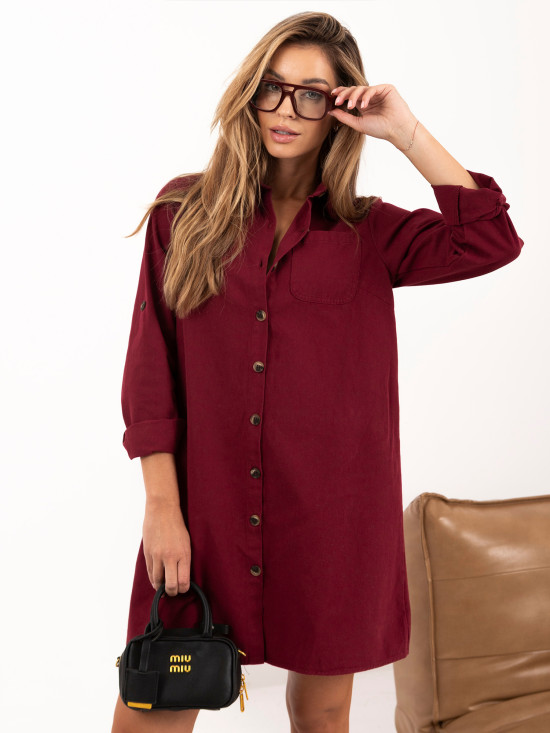 Rochie cămașă mini bordo din bumbac