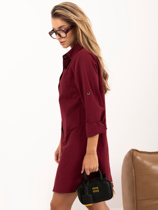 Rochie cămașă mini bordo din bumbac