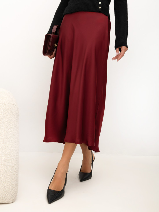 Fustă midi elegantă bordo