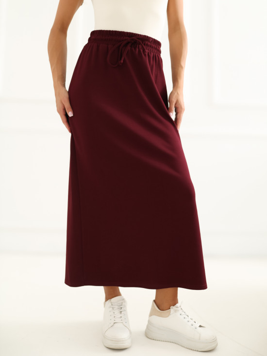 Fustă midi bordo cu legare în talie
