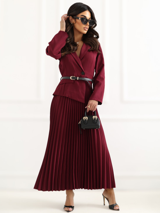 Rochie midi elegantă bordo cu curea