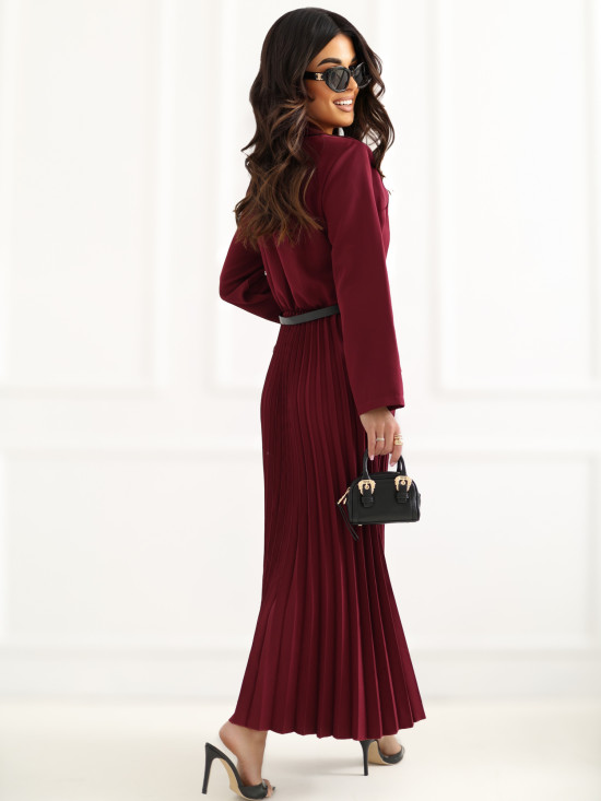 Rochie midi elegantă bordo cu curea