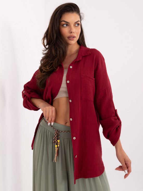 Cămașă elegantă bordo cu mâneci lungi