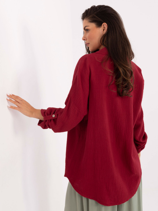 Cămașă elegantă bordo cu mâneci lungi
