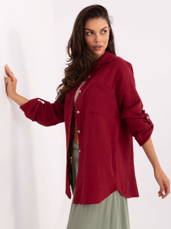 Cămașă elegantă bordo cu mâneci lungi