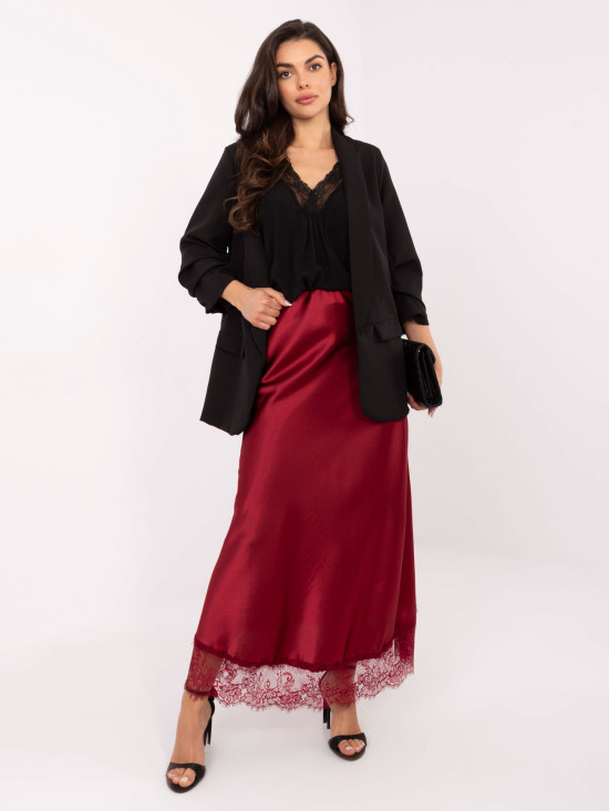 Fustă maxi bordo cu dantelă
