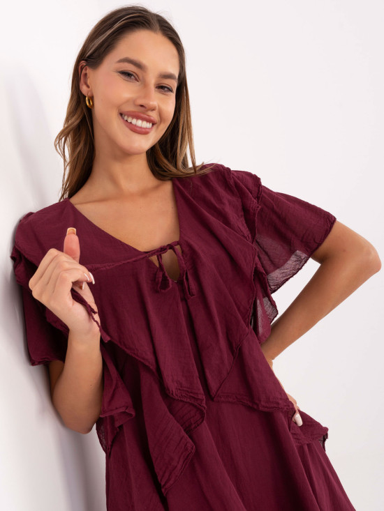 Rochie oversize cu mâneci scurte în culoarea bordó