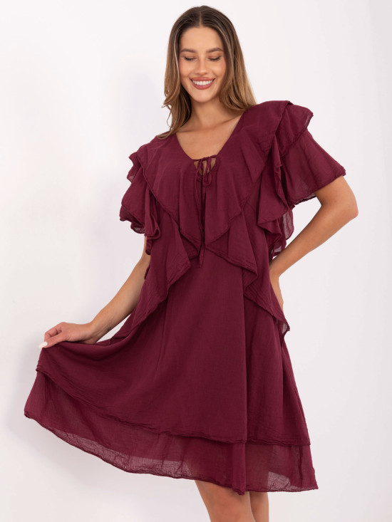 Rochie oversize cu mâneci scurte în culoarea bordó